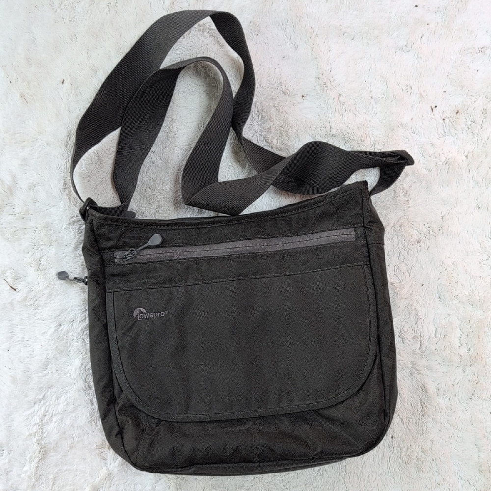 Black Camera Case with Adjustable Strap and Flap Closure